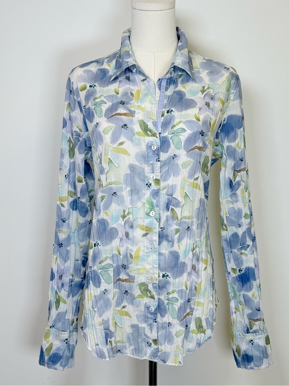 Cino 100% Cotton Button Front Ribbon Detail Long Sleeve Blouse Women’s Medium